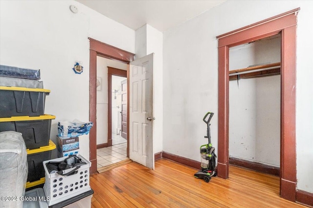 interior space featuring a closet and hardwood / wood-style flooring