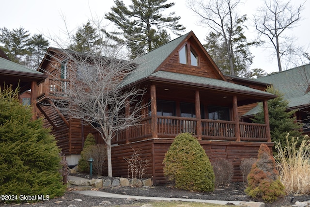 view of log home