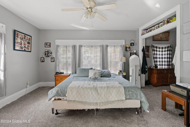 bedroom featuring ceiling fan and carpet flooring