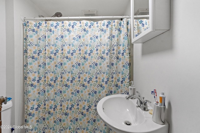 bathroom featuring walk in shower and sink