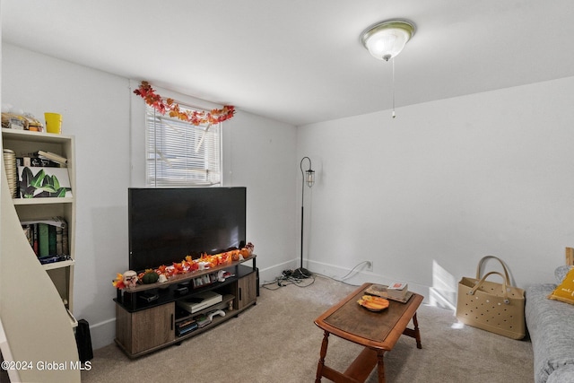 living room featuring light colored carpet