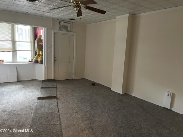 54 3rd St, Waterford, NY 12188 - empty room featuring a ceiling fan, carpet flooring, and a wall mounted AC