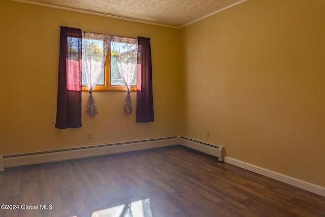 unfurnished room featuring dark hardwood / wood-style flooring, a textured ceiling, and crown molding