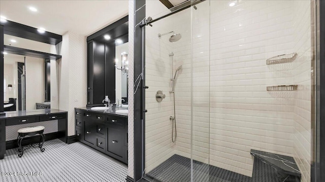 bathroom with vanity and walk in shower