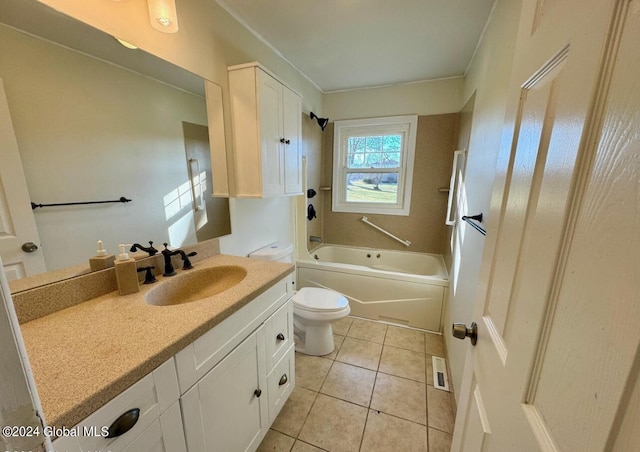 full bathroom featuring vanity, tile patterned floors, toilet, and shower / bath combination