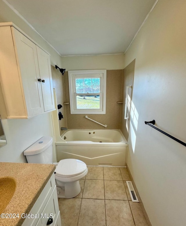 full bathroom featuring vanity, tile patterned flooring, shower / bathtub combination, and toilet