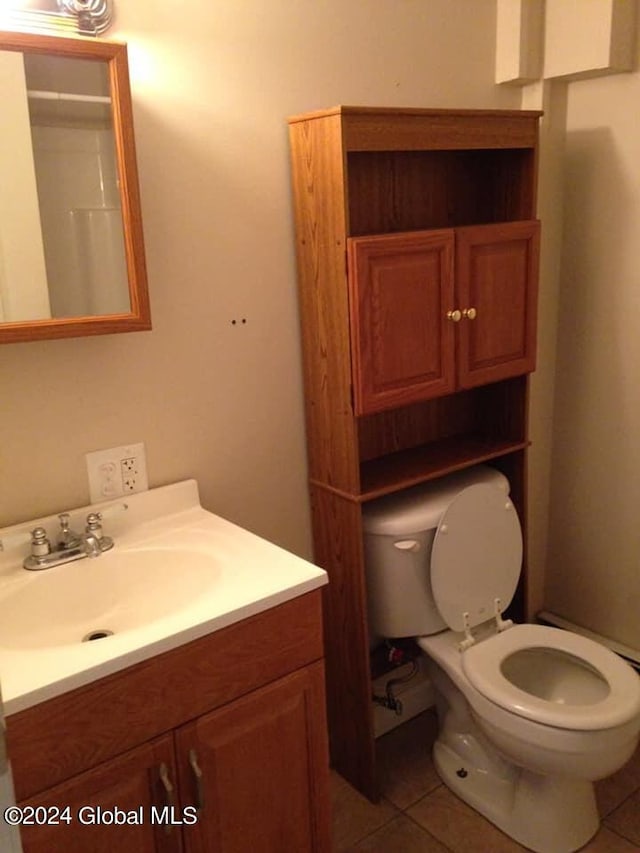 bathroom featuring vanity, toilet, and tile patterned floors