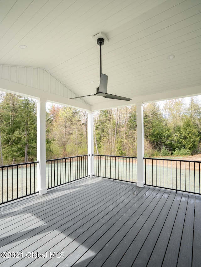 wooden terrace with ceiling fan