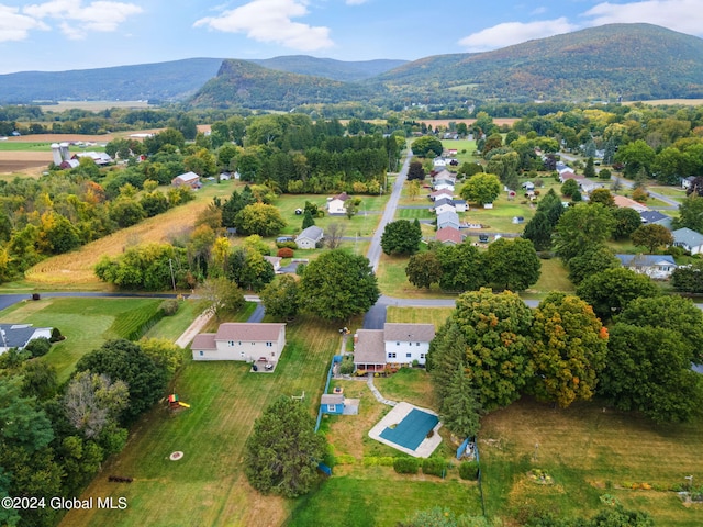 drone / aerial view with a mountain view