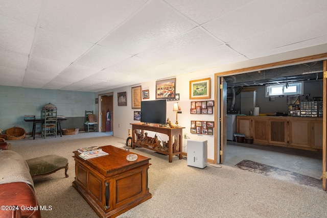 living room featuring light colored carpet