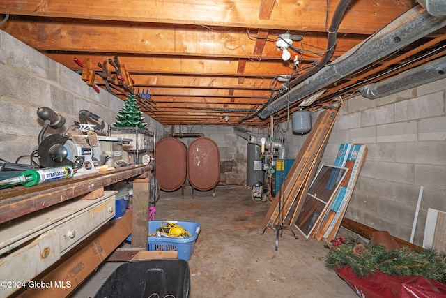 basement with water heater