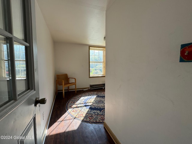 corridor with dark hardwood / wood-style floors