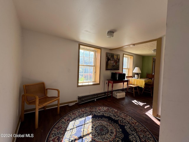 living area with hardwood / wood-style floors