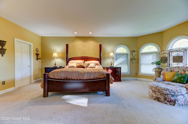 carpeted bedroom with multiple windows