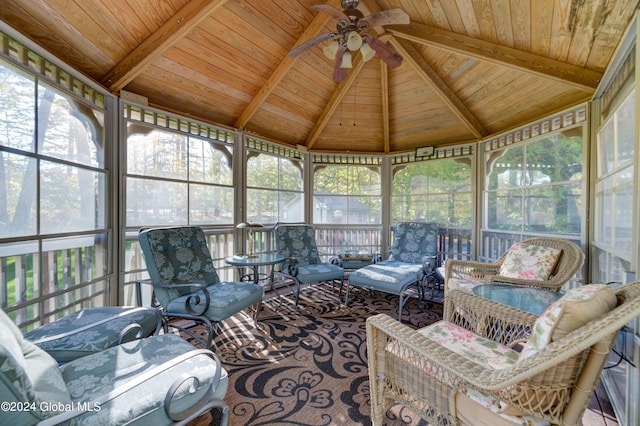 sunroom / solarium featuring wood ceiling and a healthy amount of sunlight