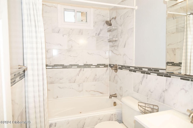 full bathroom featuring vanity, toilet, and shower / bath combo