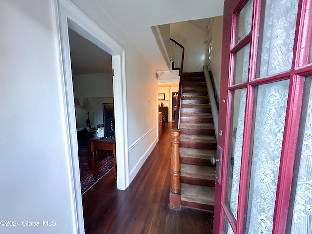 staircase featuring wood-type flooring