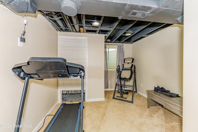 workout area with carpet floors