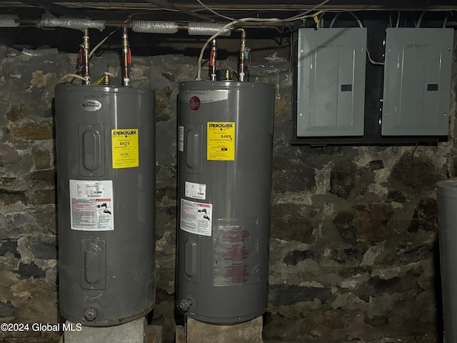 utility room with electric water heater and electric panel