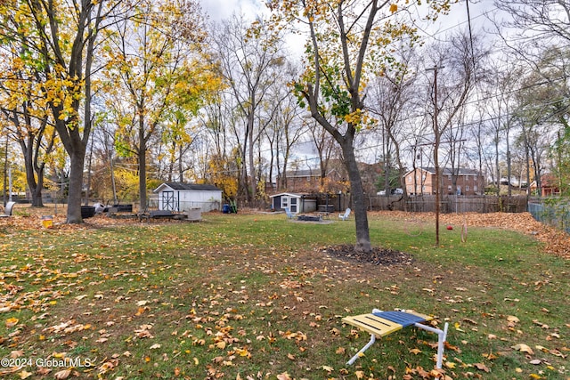 view of yard featuring a storage shed