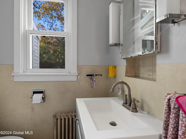 bathroom featuring vanity and radiator heating unit