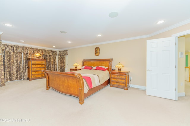 5 Teasdale Ct, Colonie, NY 12189 - bedroom featuring ornamental molding, light carpet, and recessed lighting