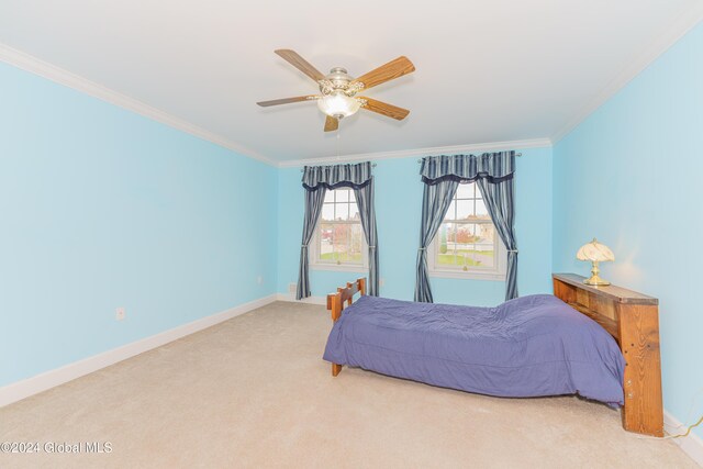 5 Teasdale Ct, Colonie, NY 12189 - carpeted bedroom with baseboards, ornamental molding, and a ceiling fan