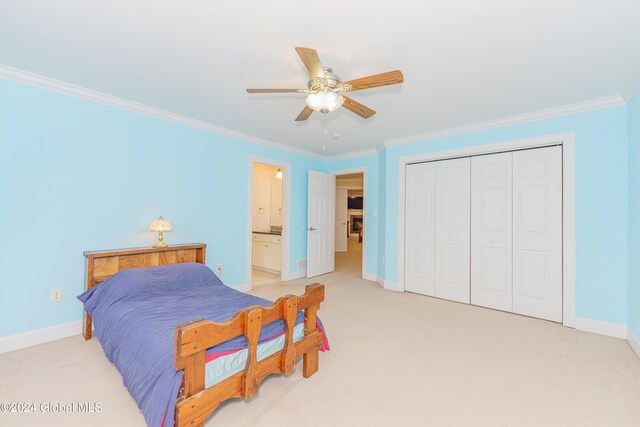 5 Teasdale Ct, Colonie, NY 12189 - bedroom with baseboards, ornamental molding, light carpet, and a closet