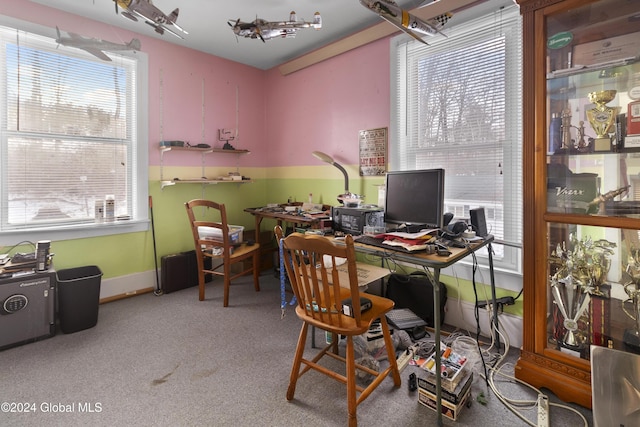 office area with light carpet and a wealth of natural light