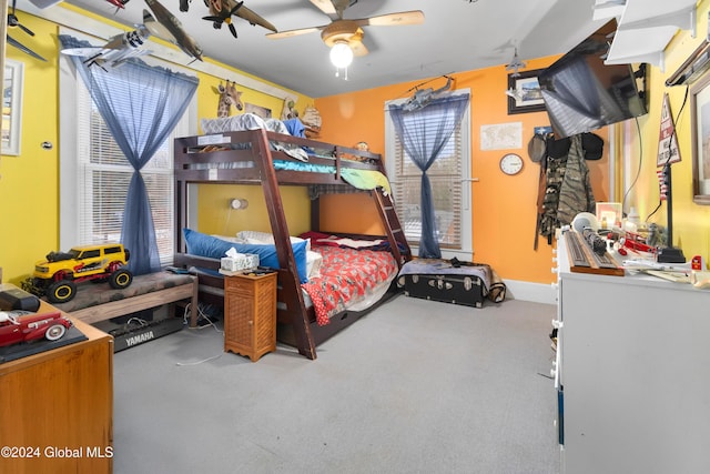 bedroom with carpet and ceiling fan