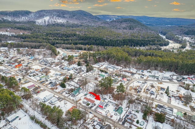 aerial view at dusk with a mountain view