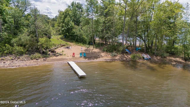 view of dock with a water view