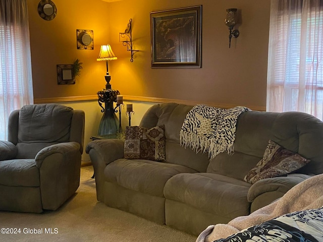 carpeted living room featuring plenty of natural light