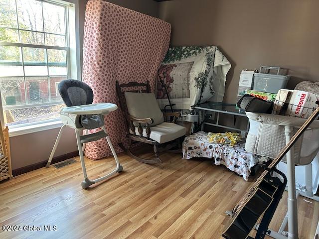 living area with light hardwood / wood-style floors