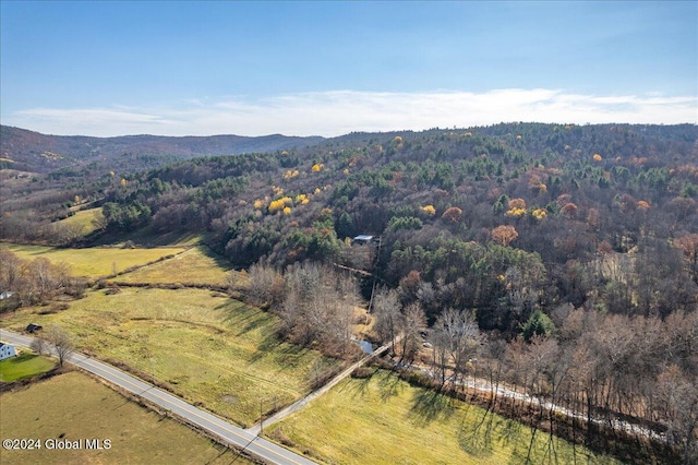 drone / aerial view with a mountain view and a rural view