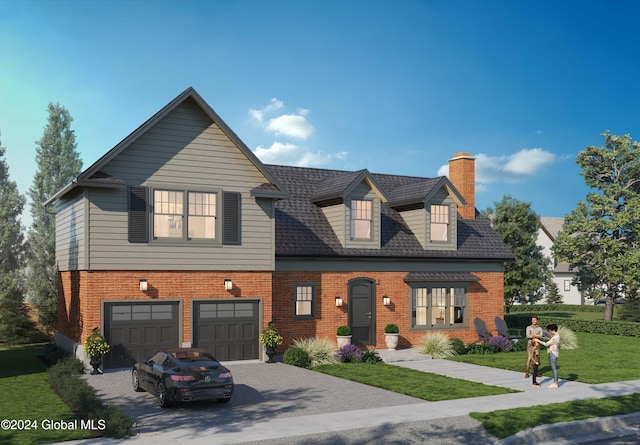 view of front facade with a front yard and a garage