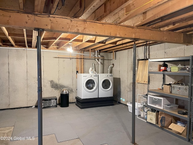 basement with independent washer and dryer