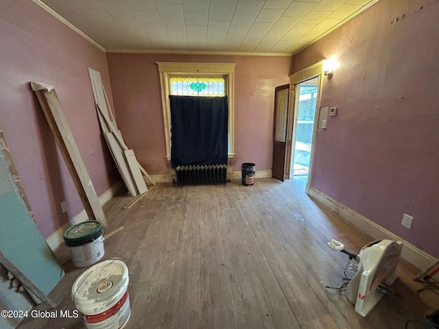 interior space featuring hardwood / wood-style floors and ornamental molding