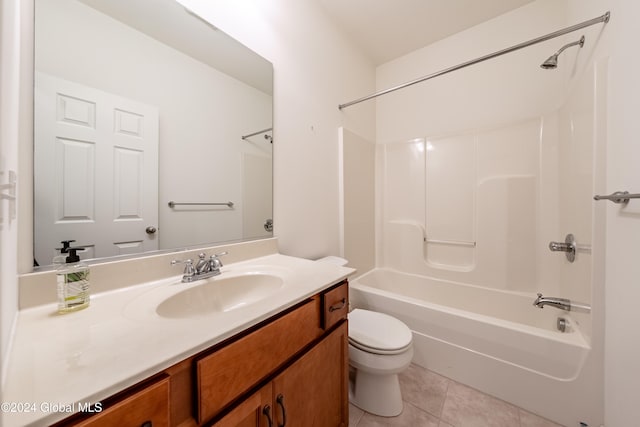 full bathroom with toilet, vanity, tile patterned flooring, and shower / washtub combination