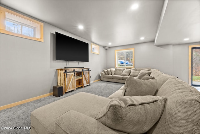 living room with carpet and a healthy amount of sunlight