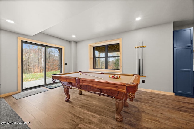 playroom featuring hardwood / wood-style floors and pool table