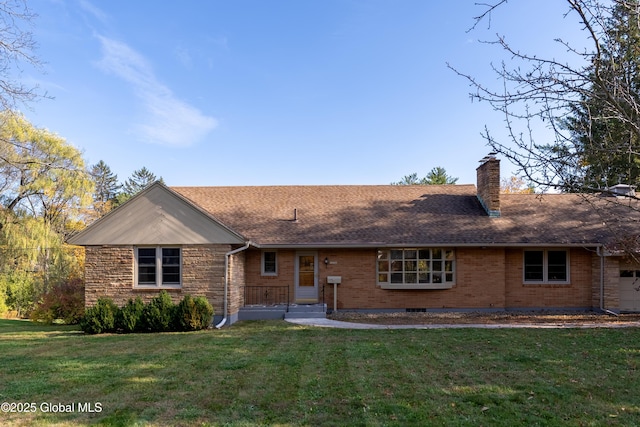 1258 Hawthorn Rd, Niskayuna, NY 12309 - view of front of house with a front lawn, a chimney, brick siding, and roof with shingles