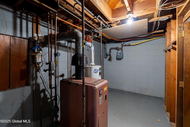 1258 Hawthorn Rd, Niskayuna, NY 12309 - unfinished basement with concrete block wall, a heating unit, water heater, and gas meter