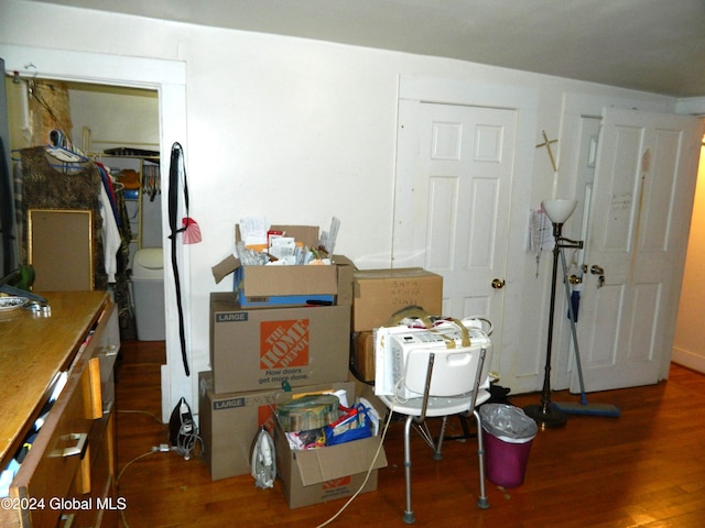 interior space with dark wood-type flooring