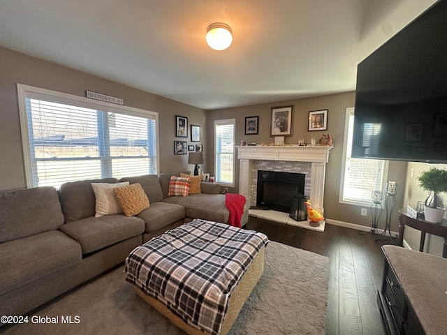 living room with dark wood-type flooring