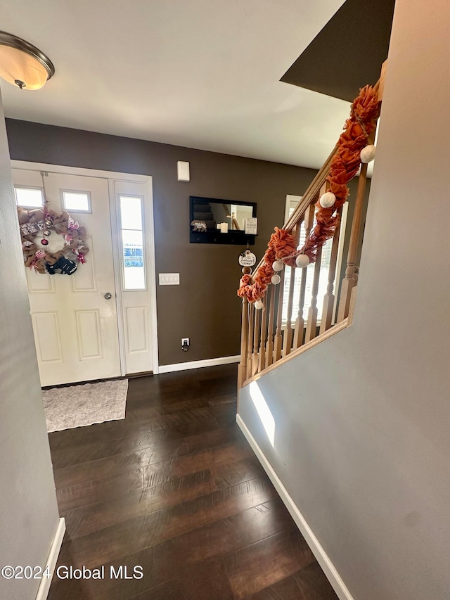 foyer entrance featuring dark hardwood / wood-style floors