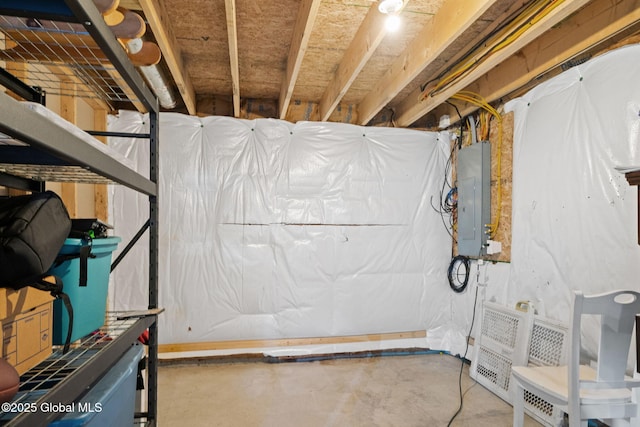 basement with electric panel