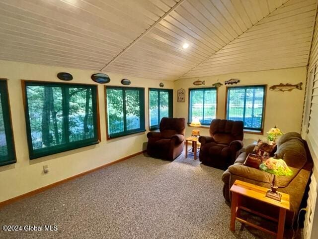 interior space with vaulted ceiling and wooden ceiling