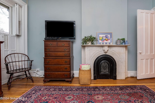 living area with hardwood / wood-style flooring