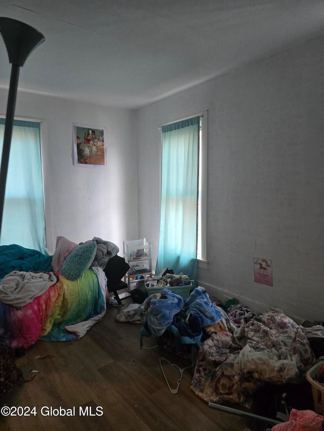 bedroom featuring hardwood / wood-style floors and multiple windows